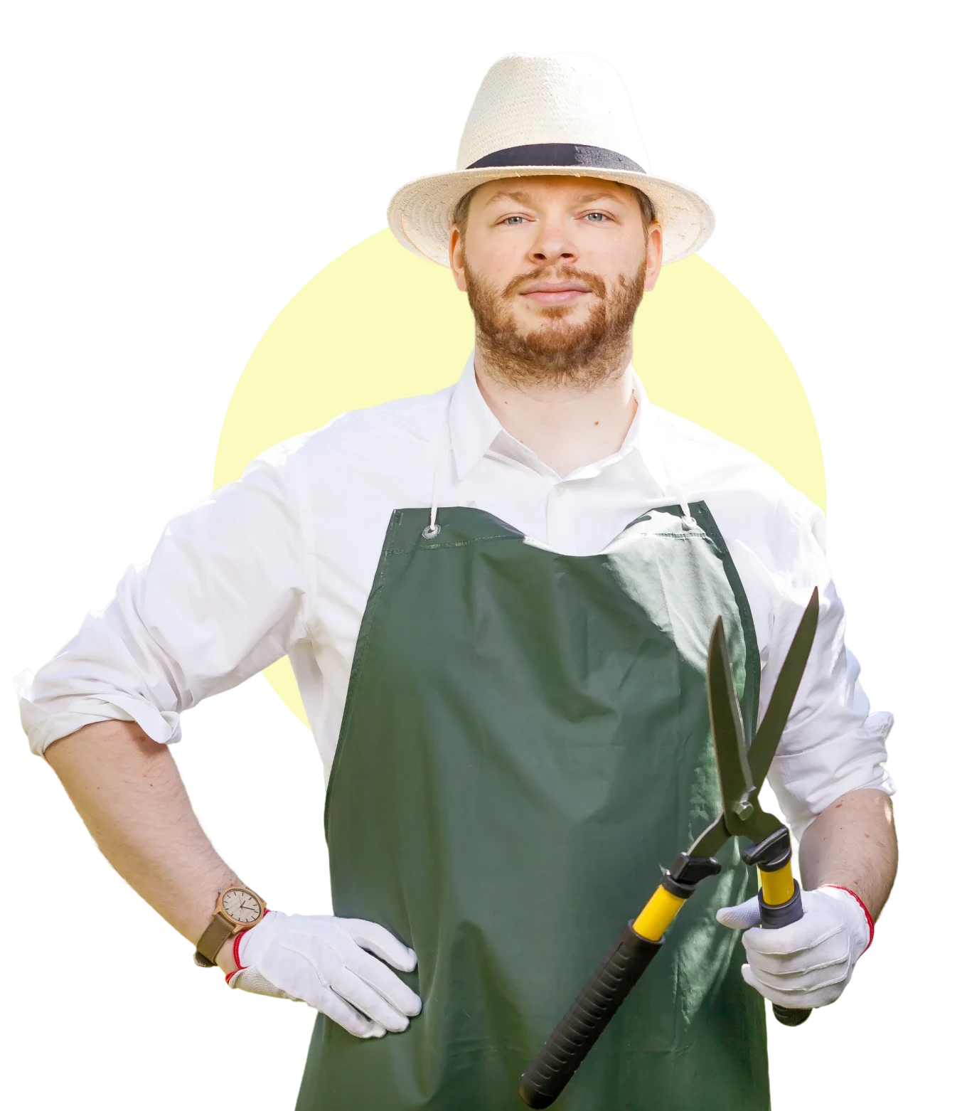 Person with hat and gardening gloves